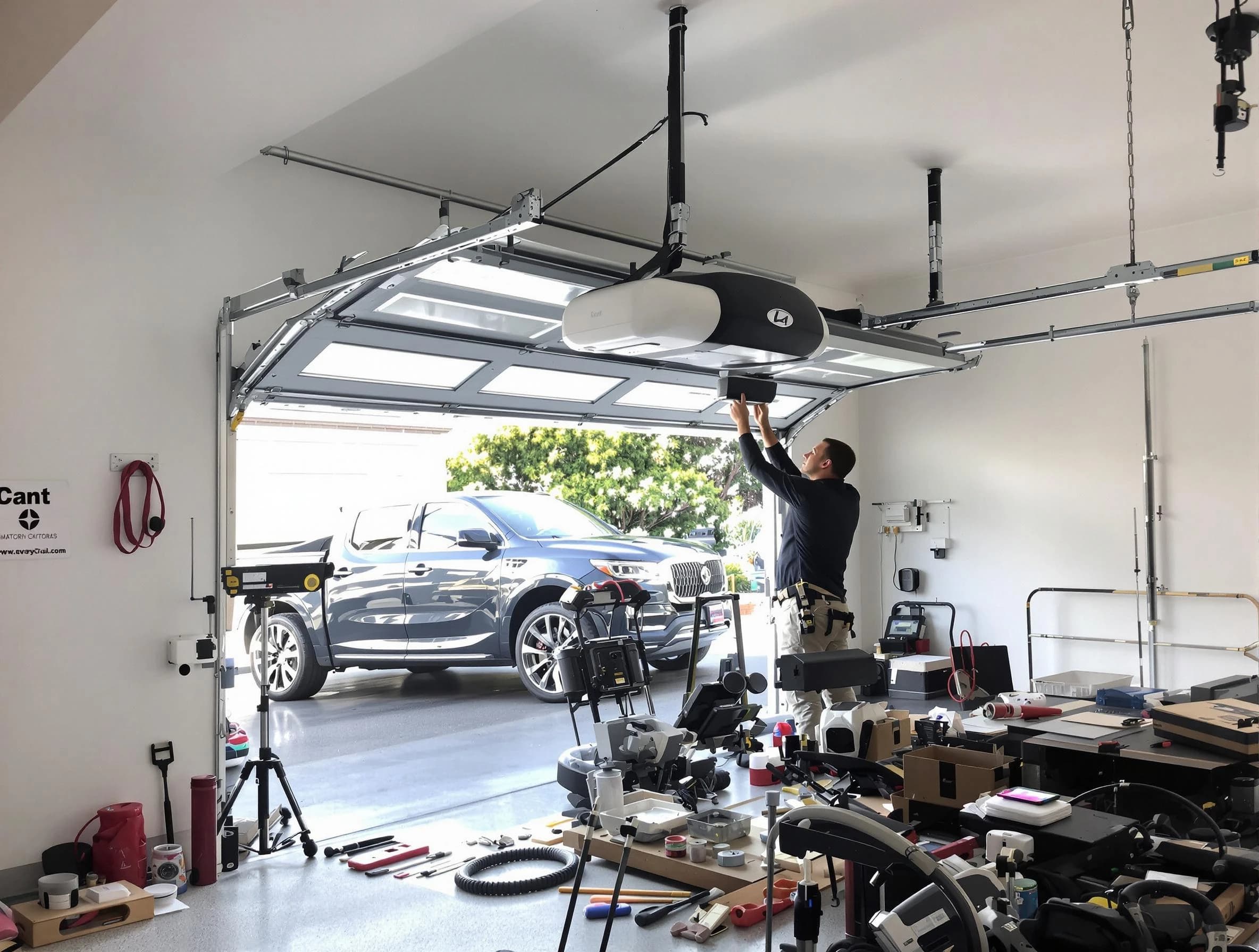 Bergenfield Garage Door Repair specialist installing smart garage door opener system in Bergenfield home