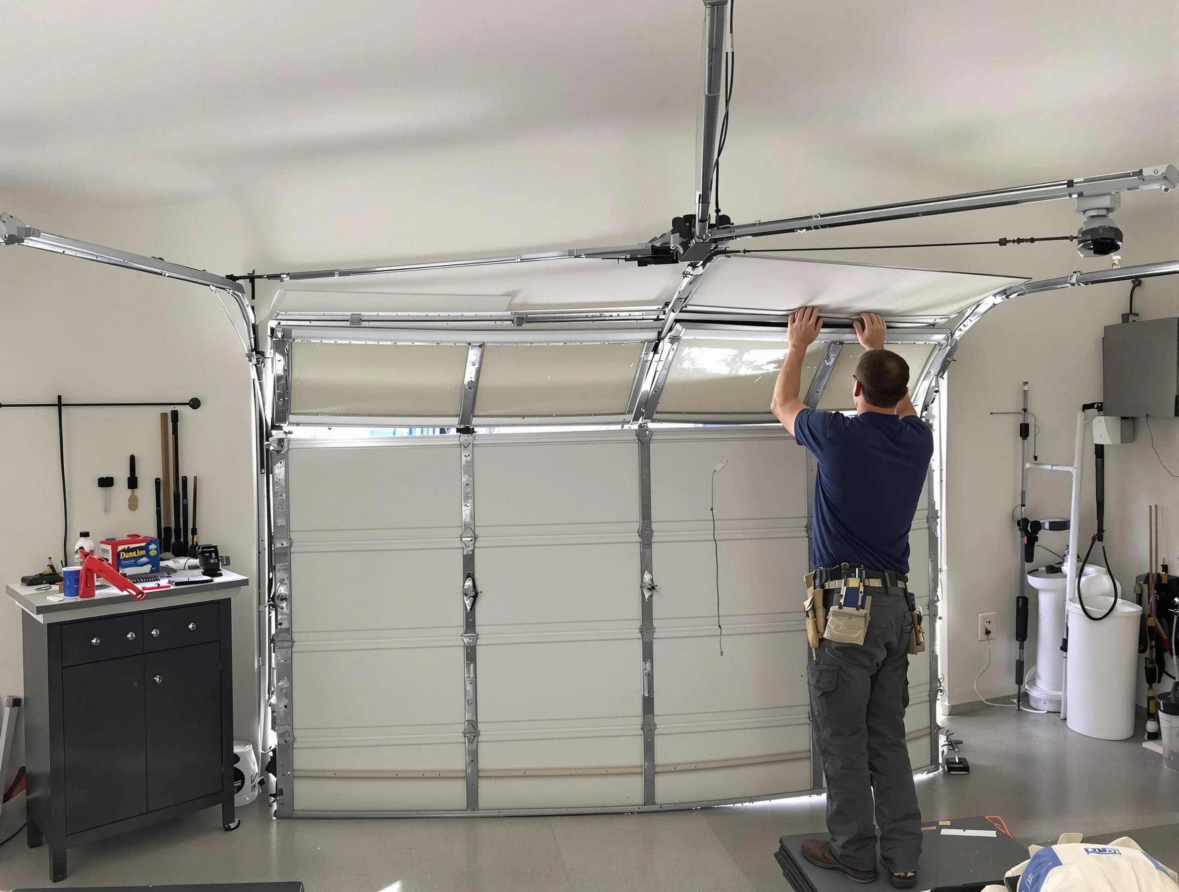 Bergenfield Garage Door Repair specialist performing precise section replacement on Bergenfield garage door