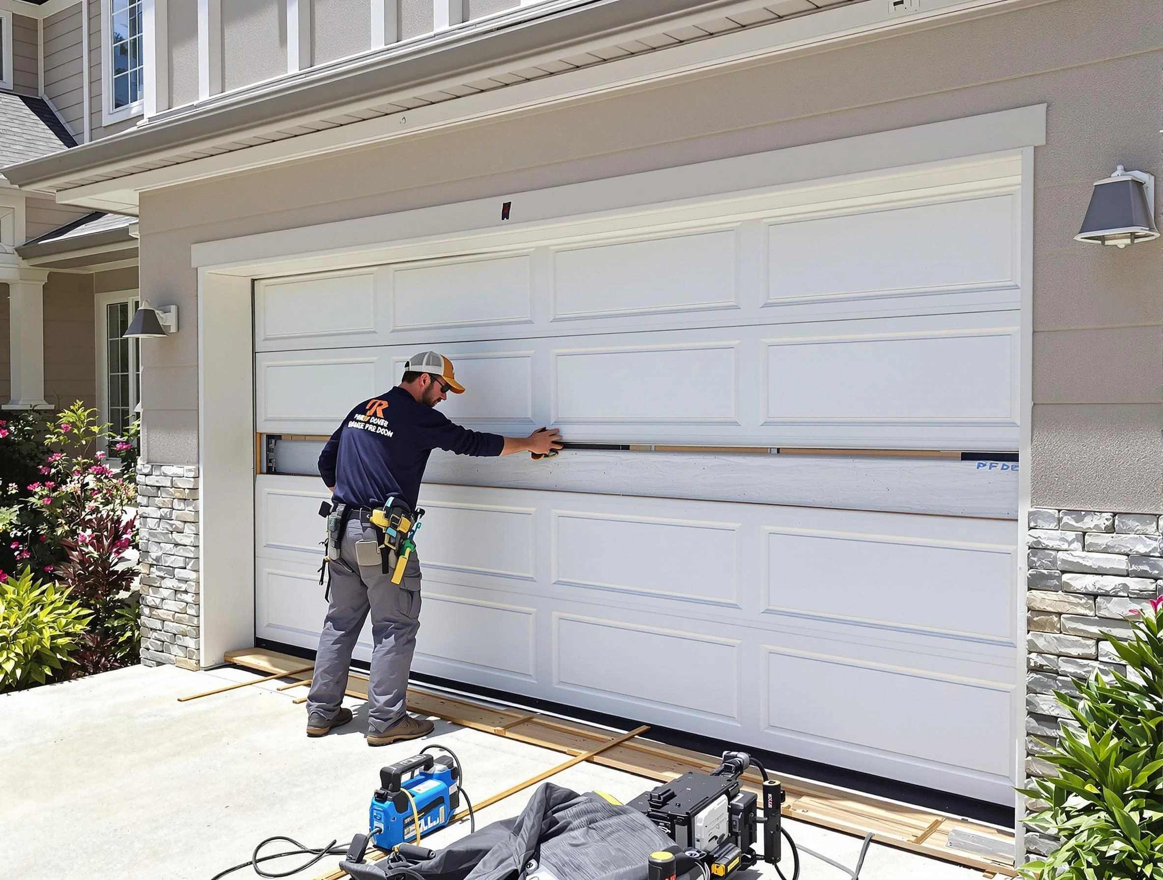 Bergenfield Garage Door Repair team performing complete garage door replacement at Bergenfield residence