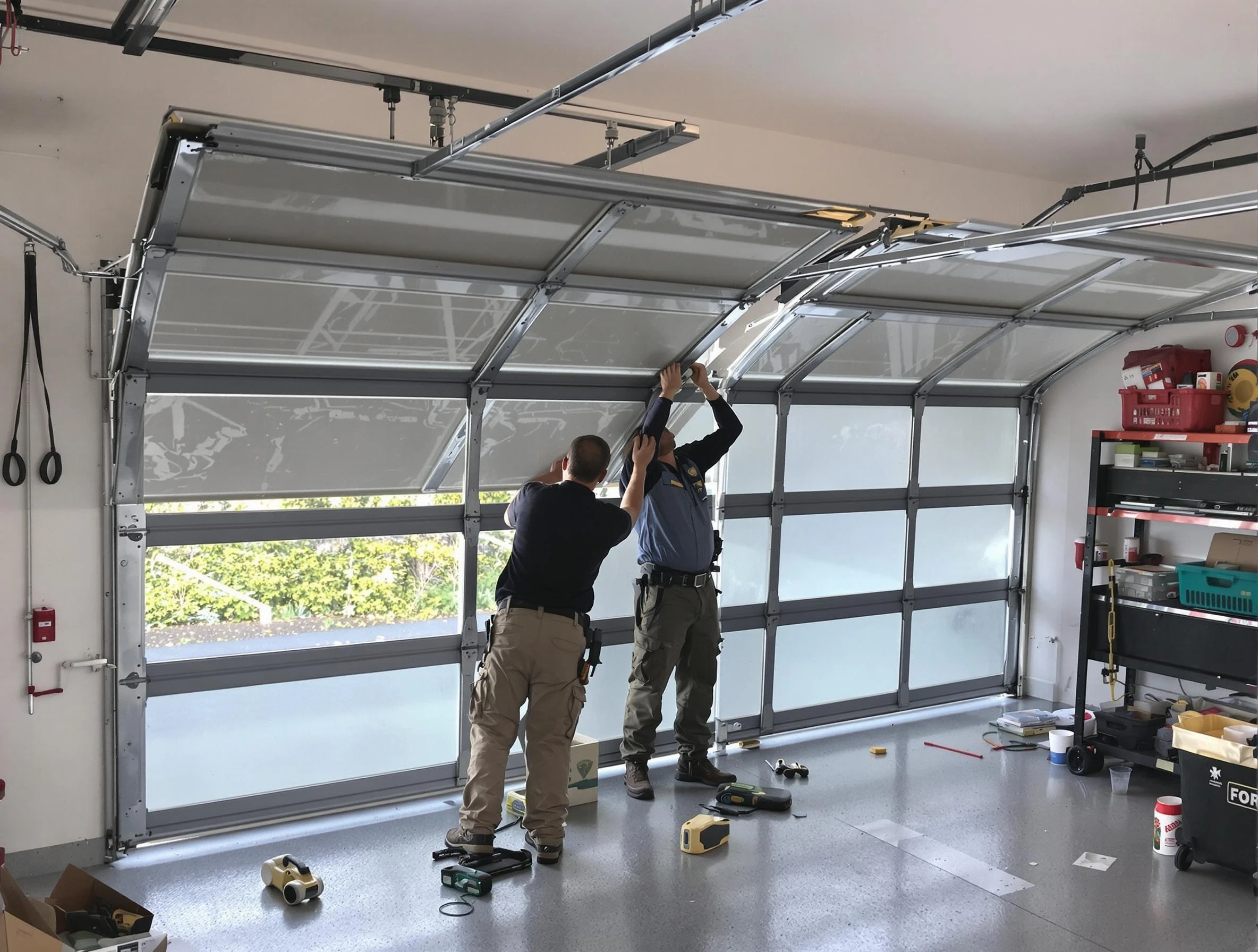Bergenfield Garage Door Repair expert performing precise panel replacement on Bergenfield garage door