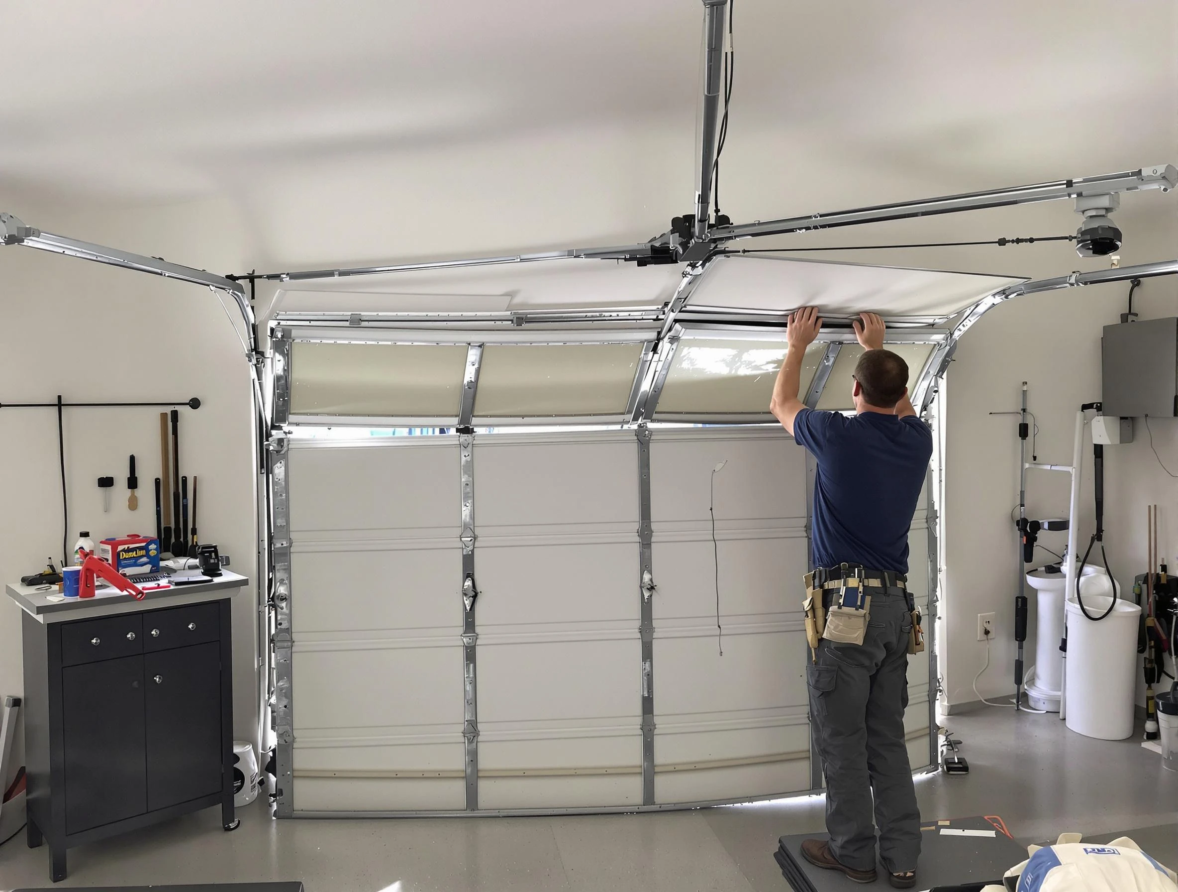 Bergenfield Garage Door Repair specialist performing precise section replacement on Bergenfield garage door